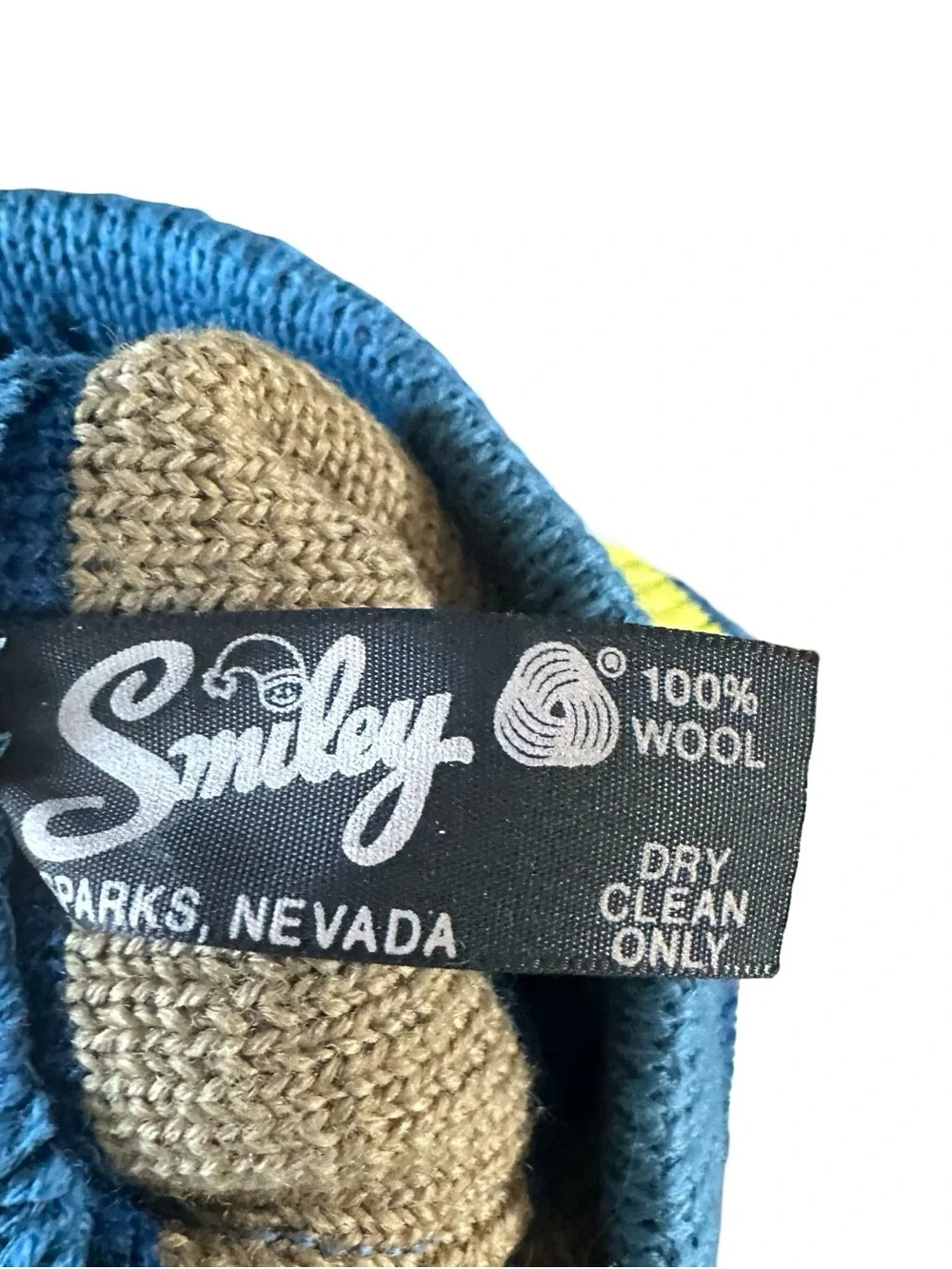 Vtg Smiley Parks Nevada 100% Wool Knit Pom Beanie Hat Blue Striped Ski 1 Size
